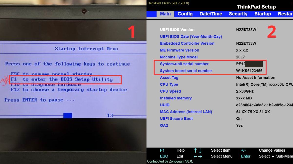 Giao diện BIOS hiển thị thông tin Serial Number