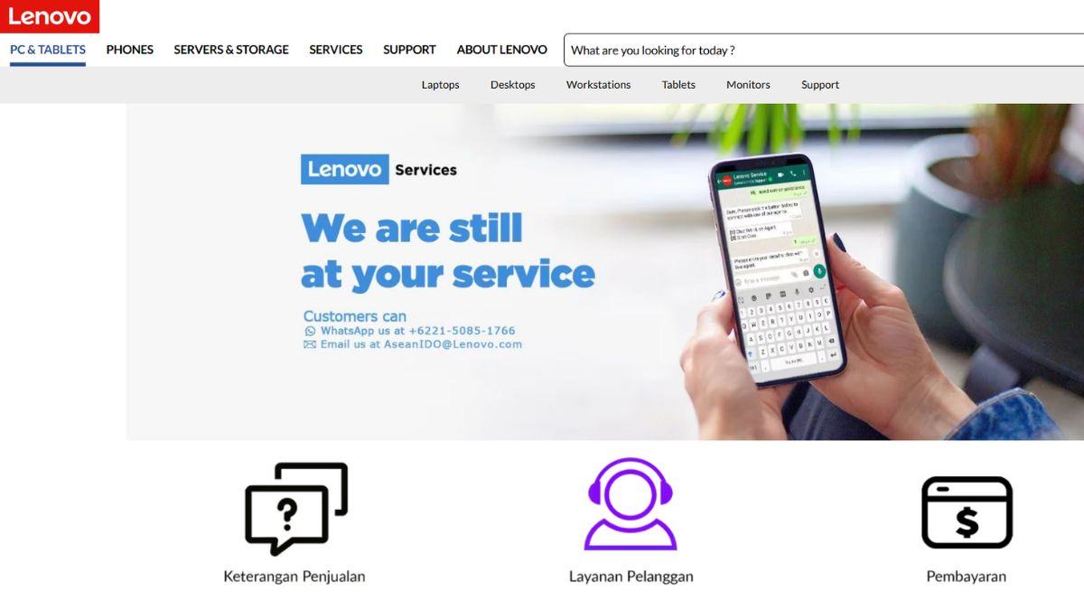Biểu tượng điện thoại và hotline Lenovo kèm chú thích gọi hỗ trợ