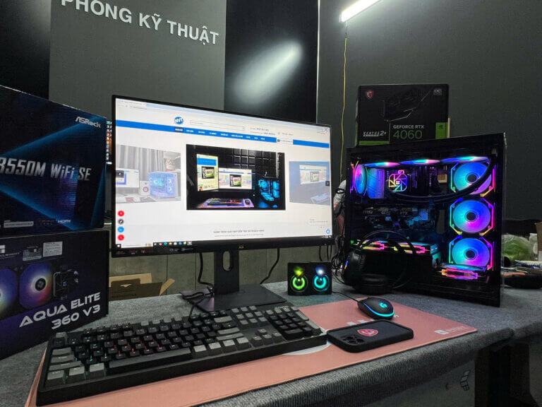 Góc PC Gaming NVT 100 – T5/2025 (B550/ Ryzen 7 5700X/ 32GB/ NVMe 500GB/ RTX 4060 8GB/ 750W/ LCD 27inch 180Hz)