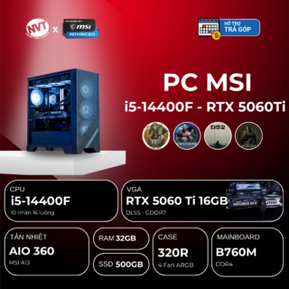 PC MSI i5-5060Ti ( i5-14400F | RTX 5060 Ti 16GB | RAM 32GB | SSD 500GB | 650W )