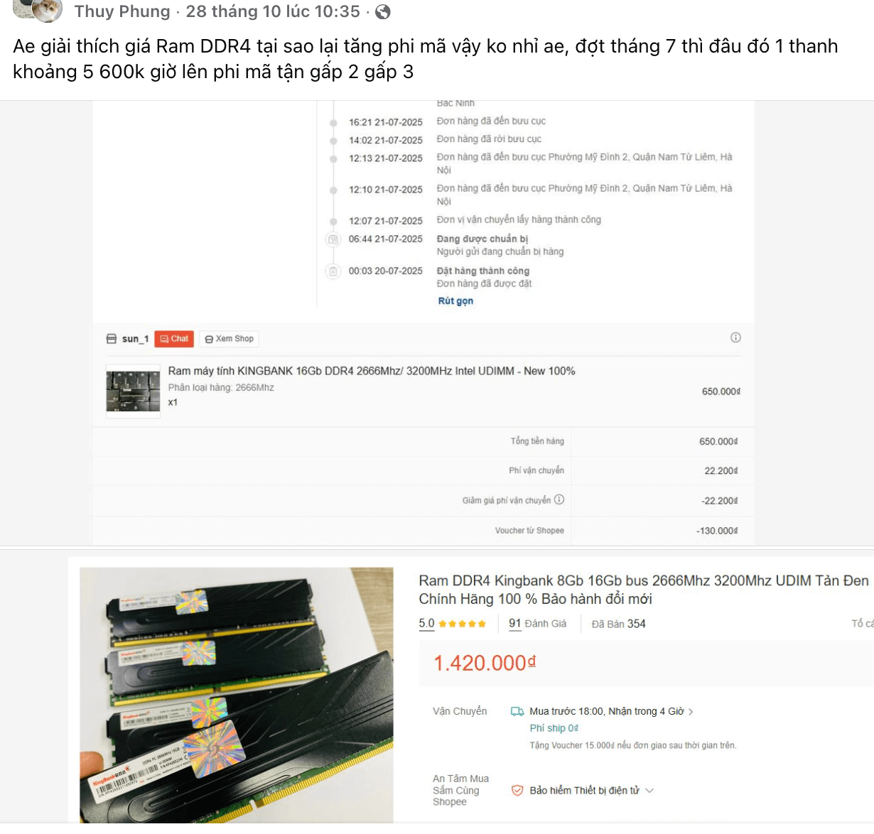 Giá Ram tăng mỗi ngày gây tâm lý hoang mang cho khách hàng