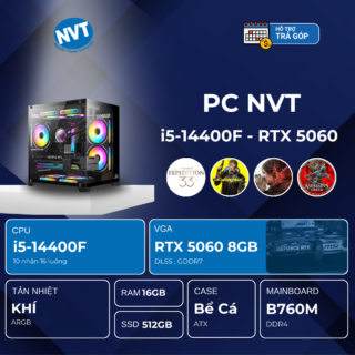 PC NVT INTEL i514-5060 ( i5-14400F | RTX 5060 8GB | RAM 16GB | SSD 512GB | 650W )