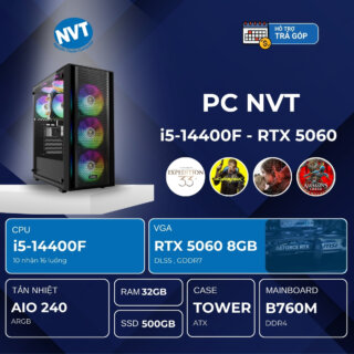 PC NVT INTEL i514-5060 ( i5-14400F | RTX 5060 8GB | RAM 16GB | SSD 512GB | 650W )