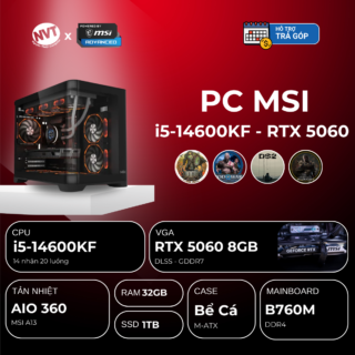 PC NVT INTEL i5-5060 ( i5-14600KF | RTX 5060 8GB | RAM 32GB | SSD 1TB | 850W ) ( T01/26 )